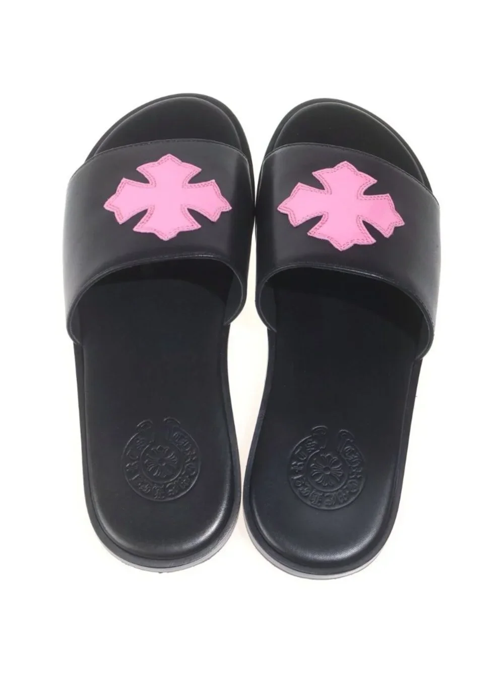 Chrome Hearts CH Slide Leather CH Plus Patch Sandals Black Pink